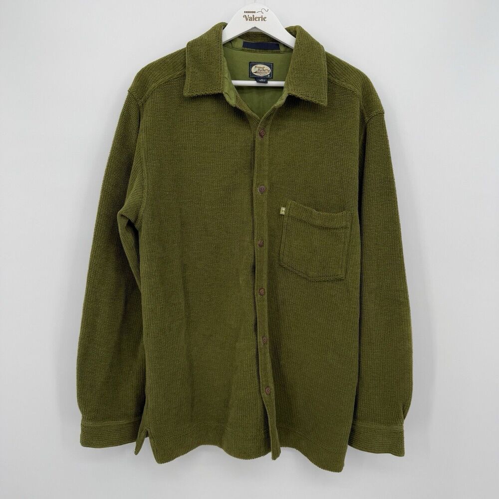 Tommy Bahama Mens Green Ribbed Corduroy Cotton Button Front Top Medium